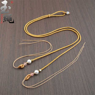 横穿天珠蜜蜡挂绳吊坠绳玉佩挂件珍珠绳子手工编织翡翠开口金锁款