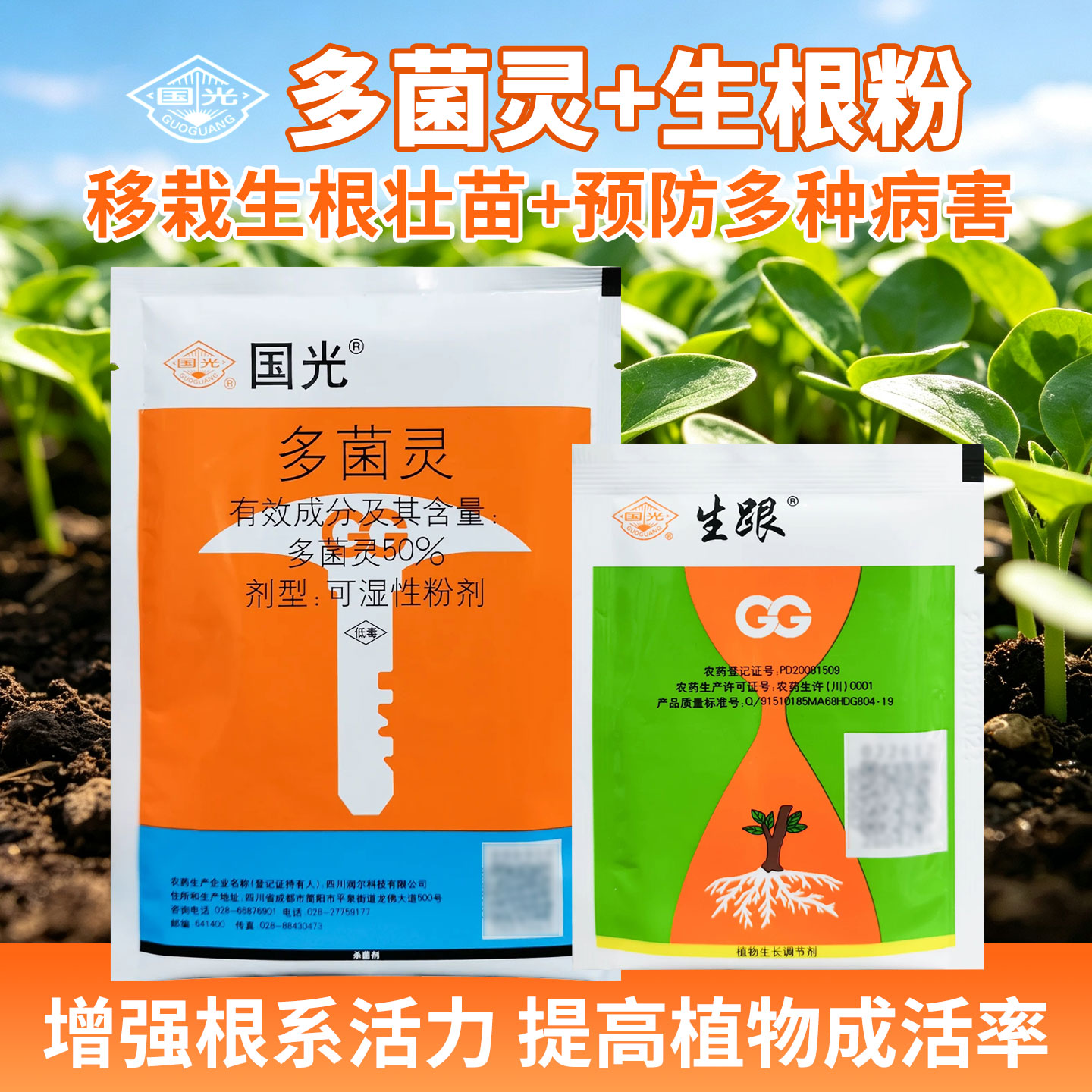 国光多菌灵生根粉多茵灵杀菌粉花卉通用植物杀菌剂叶斑病根腐农药