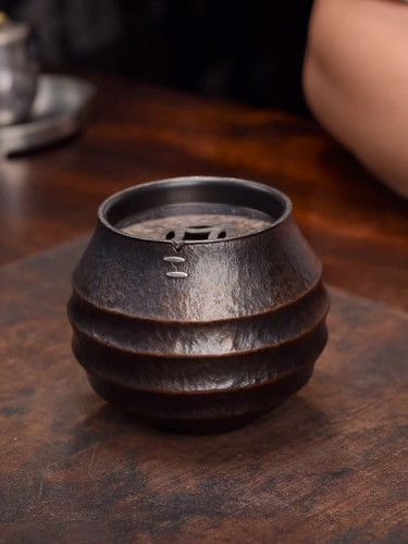 银钉锡盖紫铜建水茶海手工一张打茶渣缸茶道配件茶洗蓄水容量500c