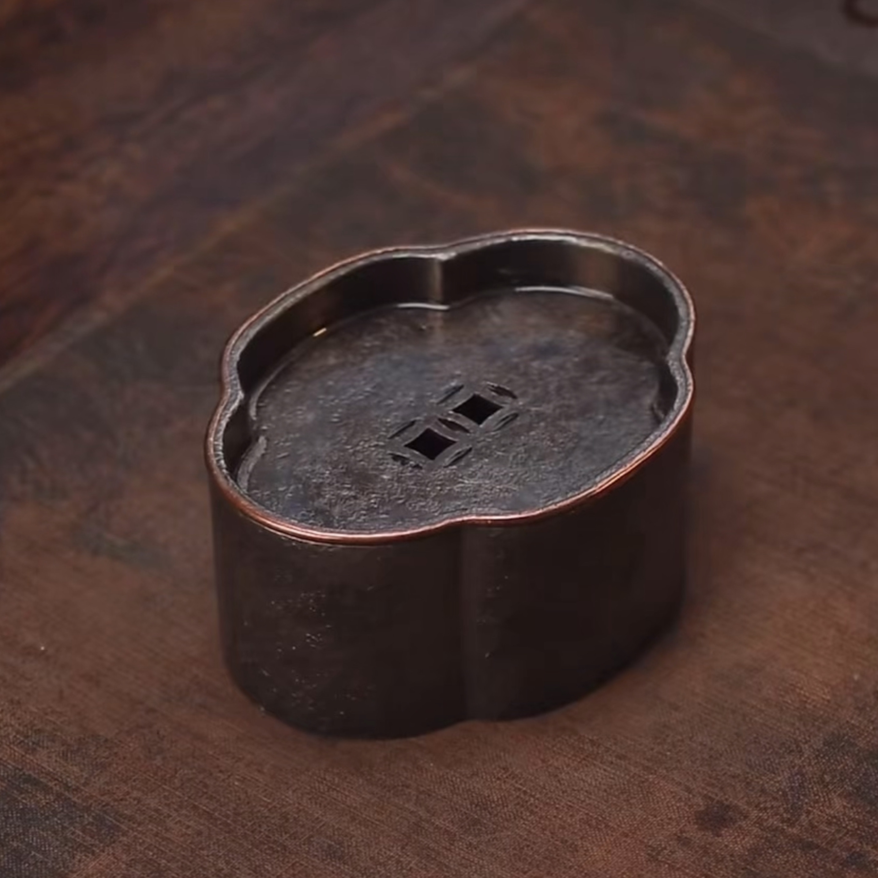 全手工纯锡海棠茶船包铜边潮汕功夫茶壶承钱孔建水茶盘做旧干泡台