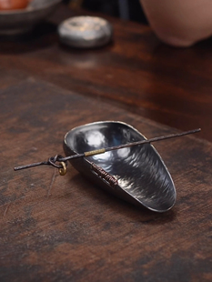 手工纯锡锻打茶则茶荷茶道配件茶具纯铜茶匙茶拨茶针投茶器套装