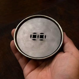 纯锡迷你建水功夫茶茶具配件茶盘壶承古锡杯托双钱孔直径9.5cm