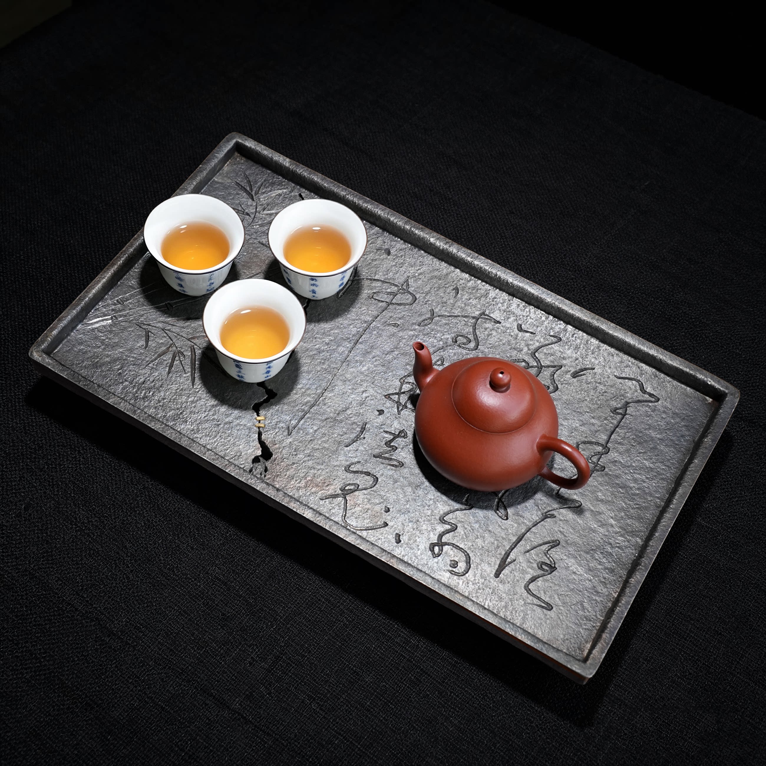 手工纯锡锻打大茶盘蓄水壶承大号茶盘