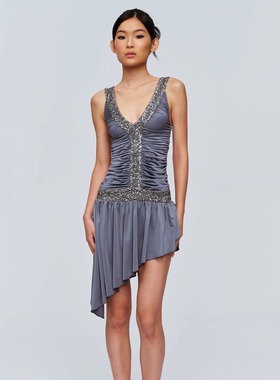 CSFC Prom Dress 亮片拼接褶皱连衣裙 月光蓝