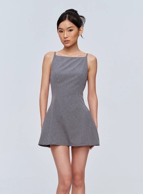 CSFC 灰色瑞秋伞裙连衣裙 自然收腰带口袋连衣裙夏