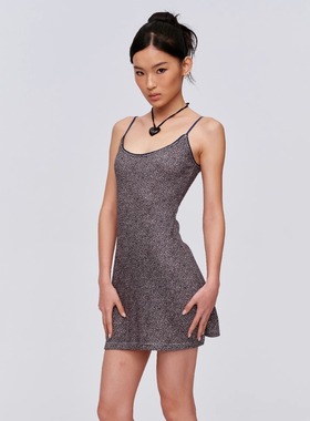 CSFC 蓝色豹纹印花针织吊带连衣裙