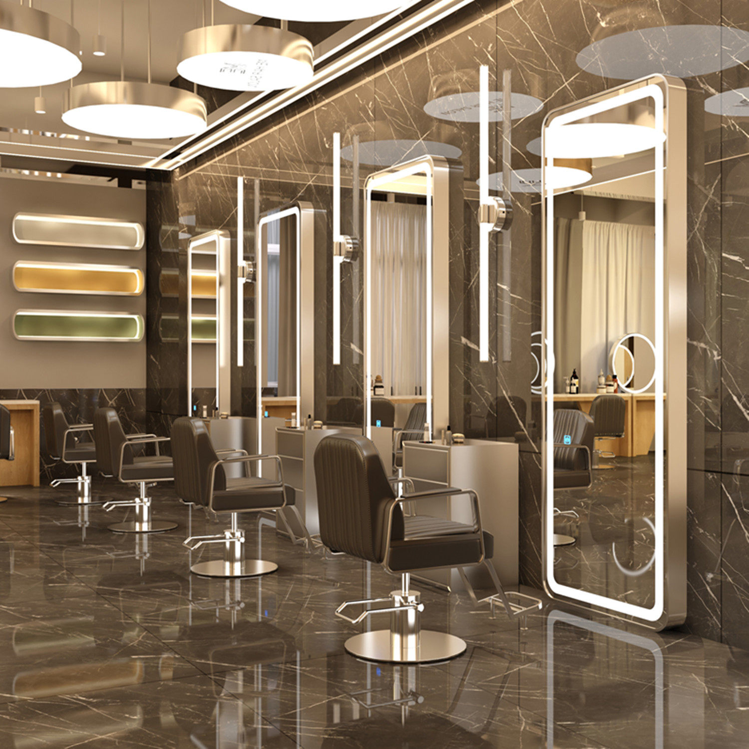 理发镜台网红烫染剪发镜led灯理发店镜子发廊专用美发落地镜触控