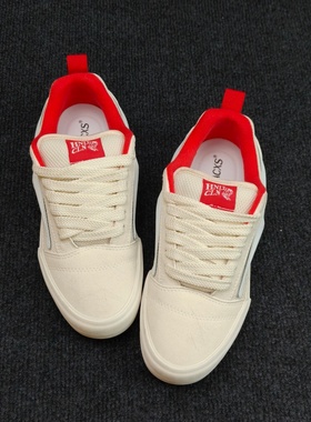 knuSkool米白胖胖面包鞋红白配闪电鞋男女美式复古街头休闲滑板鞋