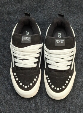 knuskool限定款闪电珍珠装饰板鞋男黑白色复古胖胖面包鞋板鞋热销