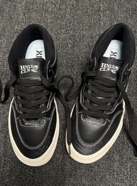 鳄鱼纹联名HNLY CLN黑白经典款中帮男女鞋复古休闲美式职业滑板鞋