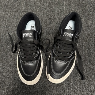 鳄鱼纹联名HNLY CLN黑白经典款中帮男女鞋复古休闲美式职业滑板鞋