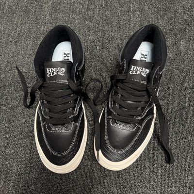 鳄鱼纹联名HNLY CLN黑白经典款中帮男女鞋复古休闲美式职业滑板鞋