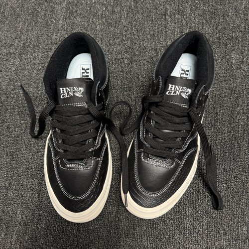 鳄鱼纹联名HNLY CLN黑白经典款中帮男女鞋复古休闲美式职业滑板鞋