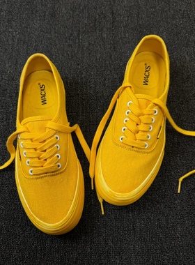 44水洗做旧脏脏鞋黄色纯色系列复古街头滑板鞋帆布鞋