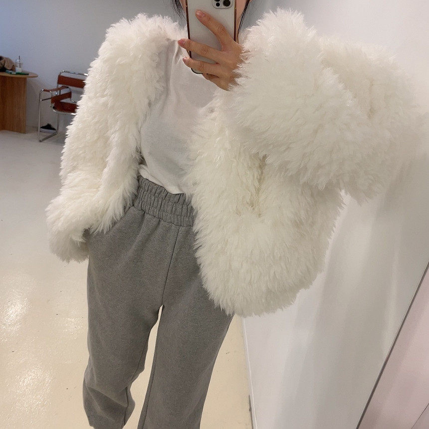 韩国蓬松毛毛仿皮草夹棉短外套女