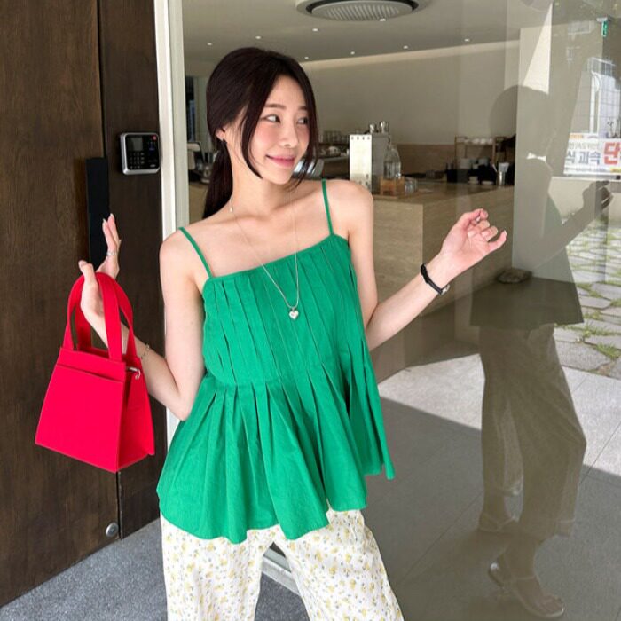 韩国甜美百褶上衣荷叶边背心吊带