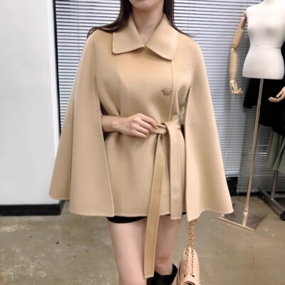 韩国系带披肩斗篷式大衣毛呢外套