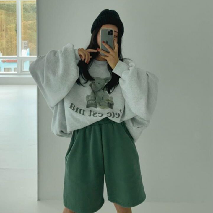 韩国圆领玩偶印花套头加绒卫衣女