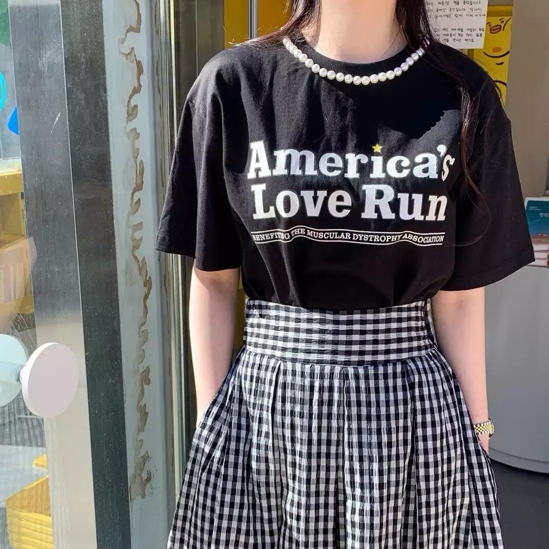 韩国钉珠套头字母短袖休闲T恤女