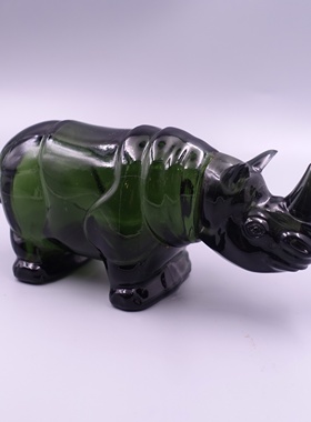 玻璃犀牛造型绿色香水瓶AVON复古