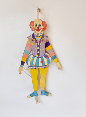 中古稀少小丑挂件木质手绘83年作者签绘艺术品收藏