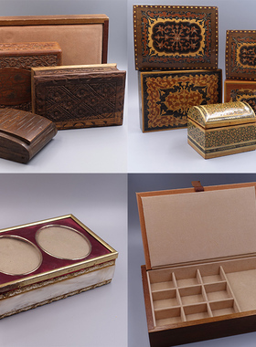 美国手工雕刻镶嵌储物盒西洋古董