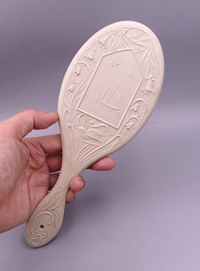 Vintage 佛罗伦萨 PAT JUNE 19 1866 帆船风景图案手持橡胶化妆镜