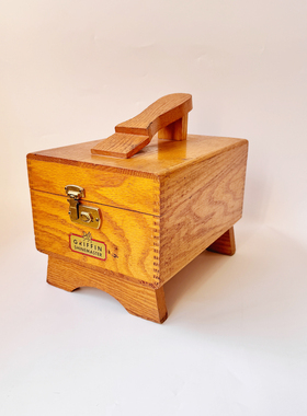 Vintage中古老木头擦鞋架金属弹扣品相好可收纳复古老物件收藏