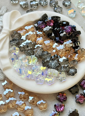 10mm梅花水晶玻璃珠手工DIY饰品配件手机链手链串珠散珠直孔异形
