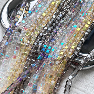 6mm镀彩玻璃水晶方形珠手工DIY装 方糖手链项链服饰材料 饰配件热卖