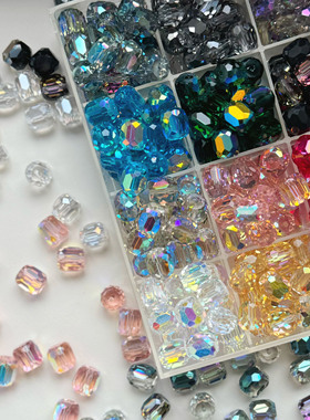 10mm切面长圆柱水晶玻璃珠手工DIY饰品配件超透闪手机链手串材料