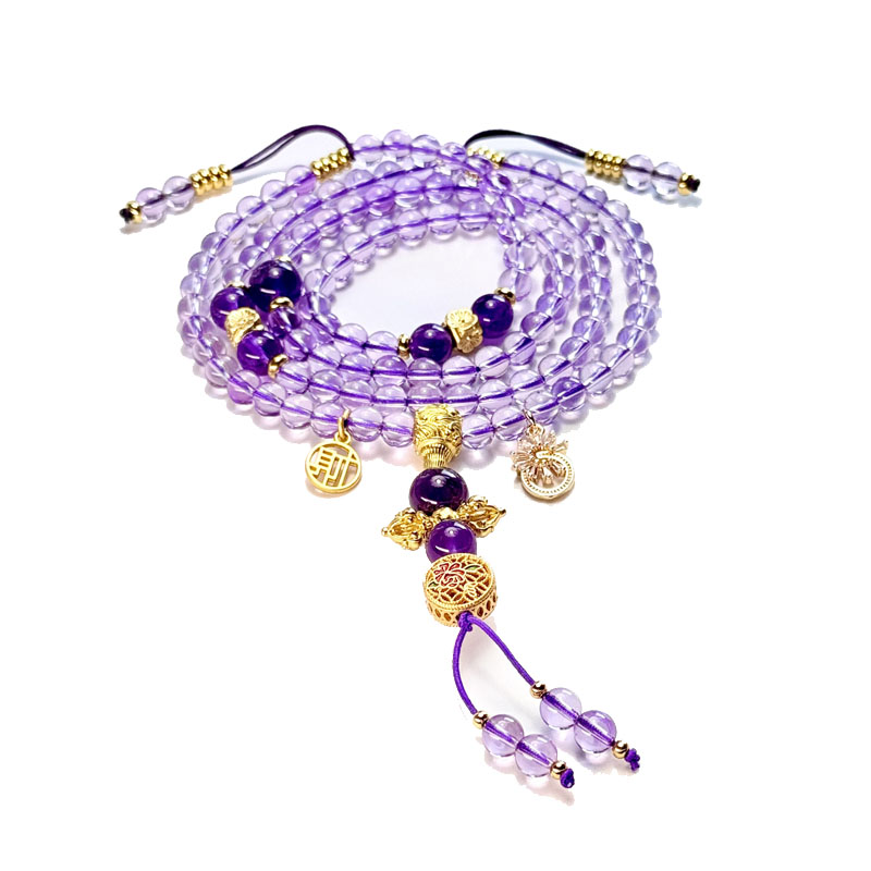 天然玻利维亚紫水晶108颗佛珠手链新中式文创手串念珠饰品