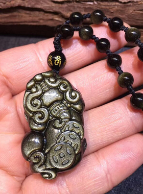 天然项链黑曜石貔貅吊坠