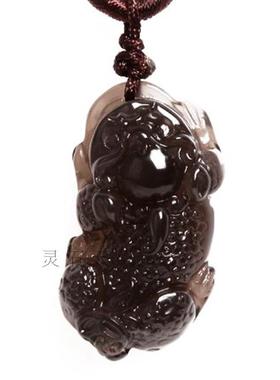天然冰种黑曜石貔貅金蟾圆头吊坠