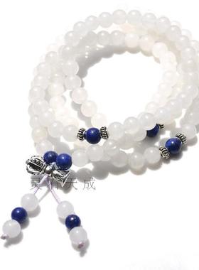 天然白玉髓多圈青金石佛珠手链