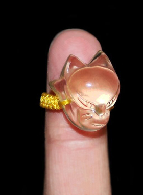 天然黄水晶狐狸戒指 黄水晶狐狸戒面 黄水晶大头萌狐指环戒指
