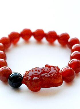 天然红玛瑙瑞兽貔貅手链