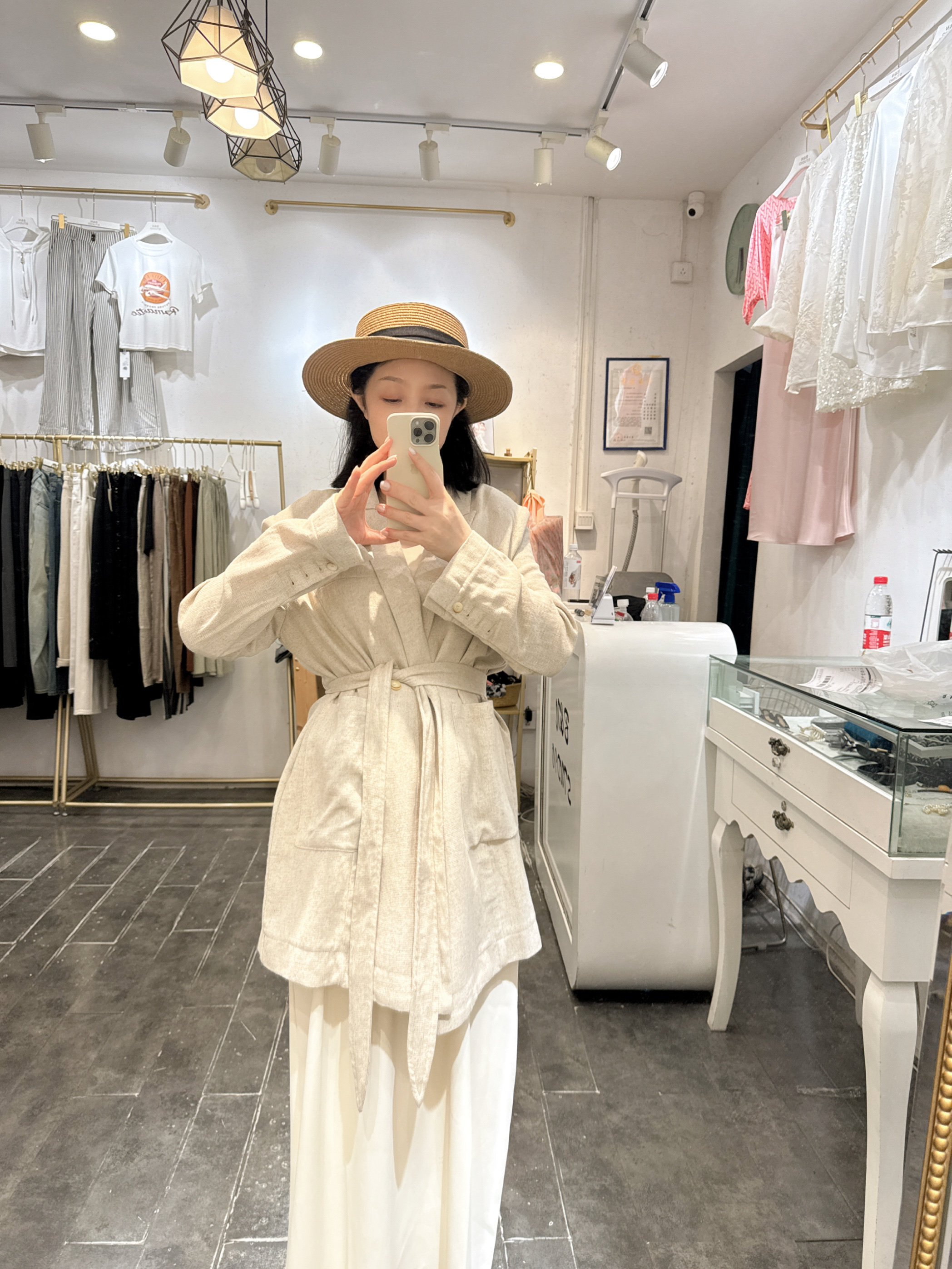 2025春装新款设计师智性雨露色百分百亚麻西装外套中长款西装女