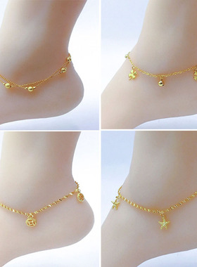 2025新款越南沙金转运珠脚链女韩版个性24K金黄色饰品999久不掉色