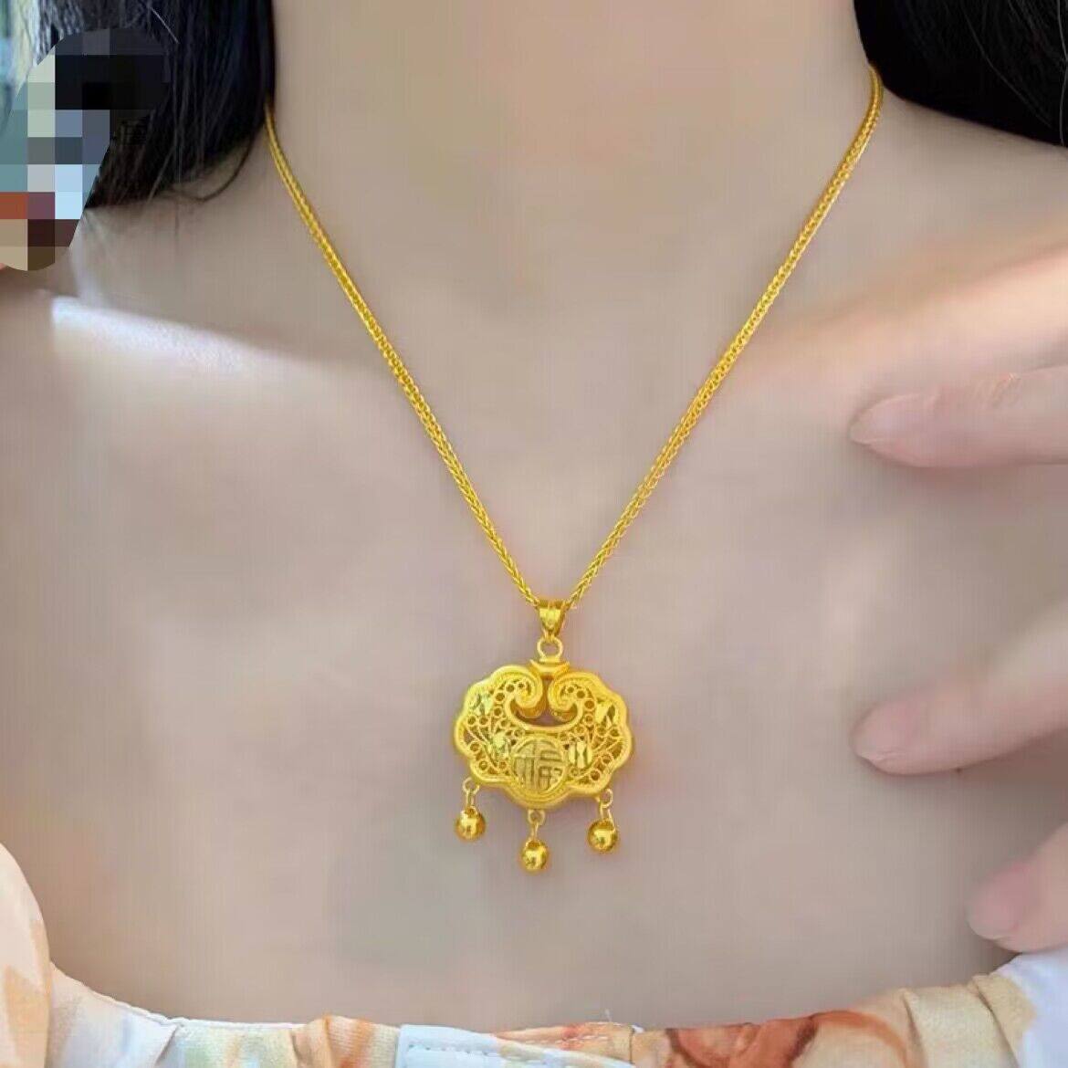 女合金长命锁项链吊坠十项链