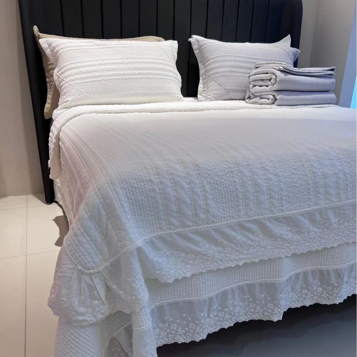 高货 韩国120支纯棉巴厘纱植物砂洗染色绗缝床盖被套四件套春秋被
