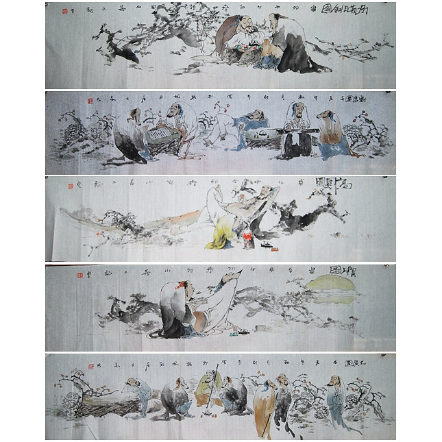 特价纯手绘国画人物四条屏仕女图原稿画心无款字画客厅装饰画心