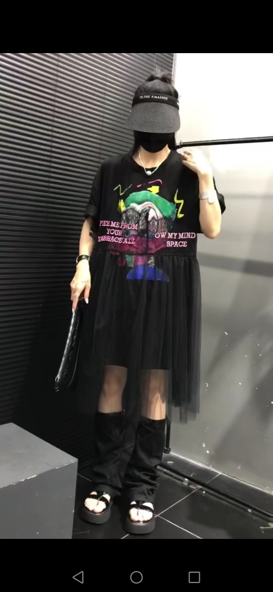 欧货高端正版休闲大版连衣裙圆领短袖拼蕾丝宽松阔版夏装潮牌女装