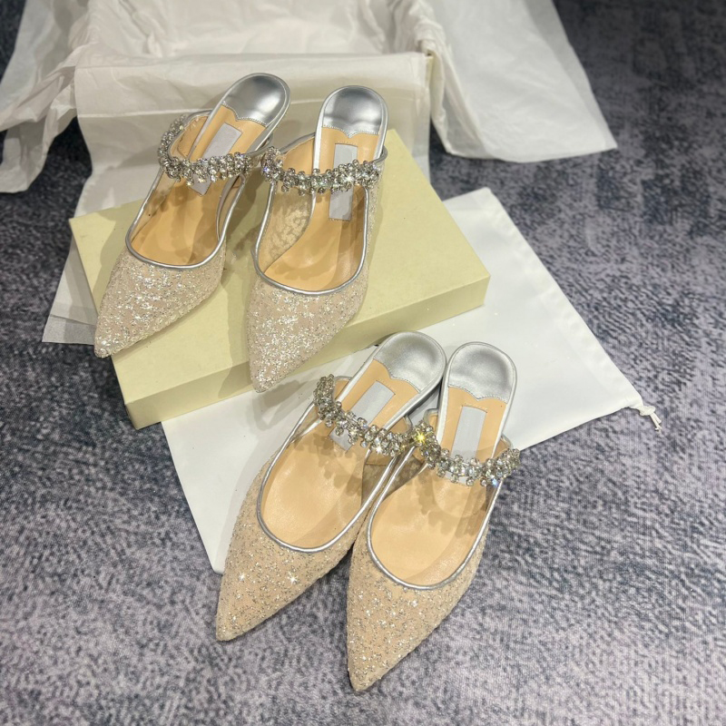 尖头包头拖浅口网纱细跟高跟鞋