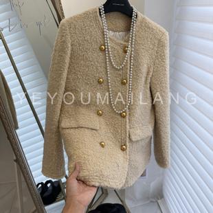 外套 圈圈羊毛90白鸭绒小香风羽绒服外套女2024冬新款 哑光金扣