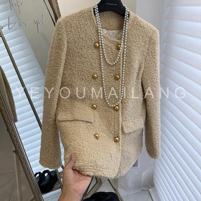 【哑光金扣】圈圈羊毛90白鸭绒小香风羽绒服外套女2024冬新款外套