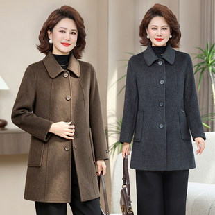 中老年女妈妈装2026秋季双面绒大衣外套中长款显瘦修身羊毛呢大衣