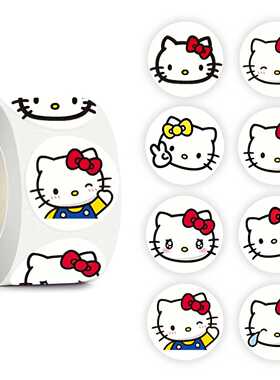 500张/卷卡通可爱凯蒂猫HolleKitty表情贴纸儿童玩具手账装饰贴画