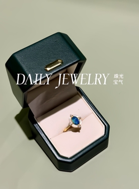 天然贝母镶嵌果冻海色天然澳洲欧泊纯银镀18k金戒指小众轻奢高级