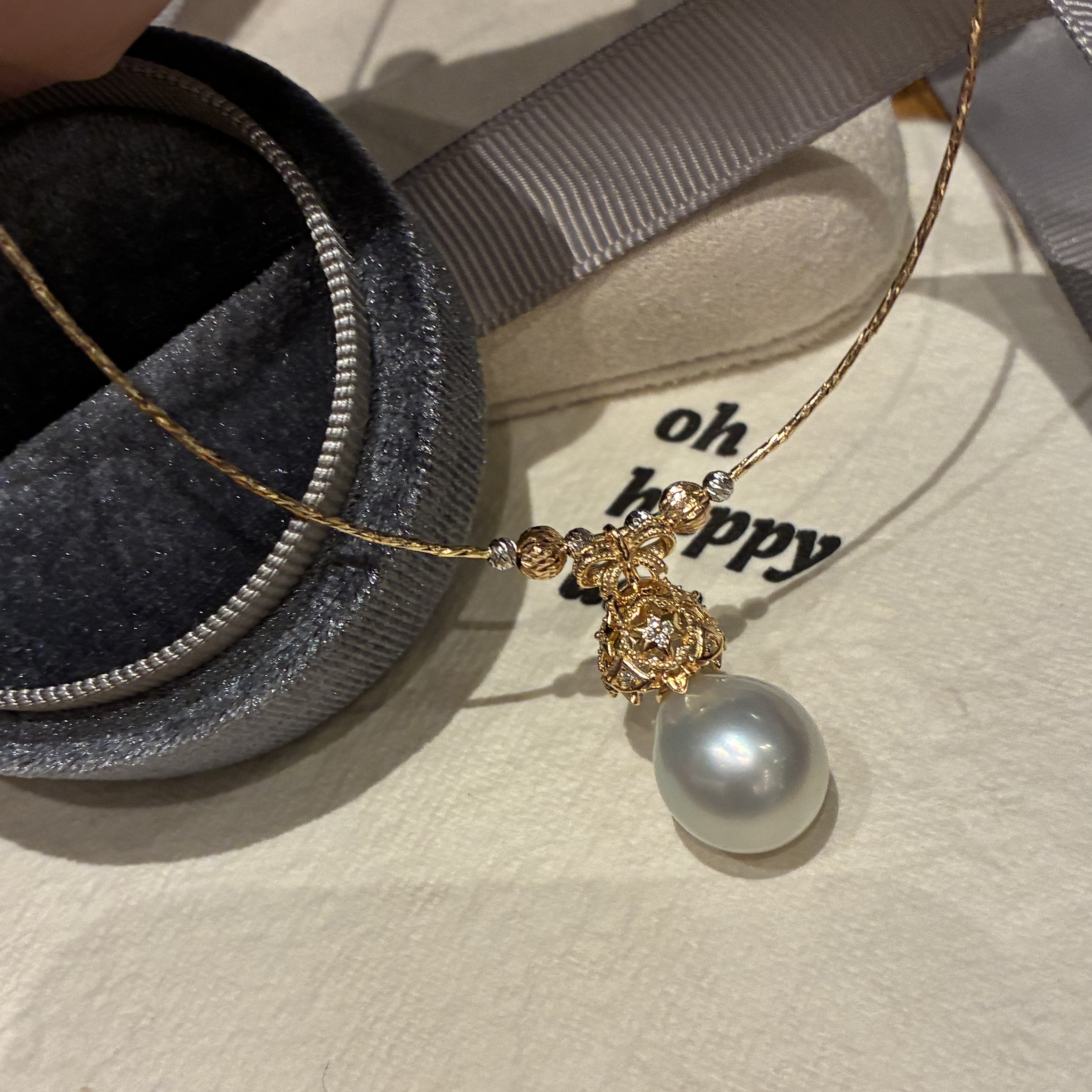 一眼爱的叮叮当吊坠项链海水澳白巴洛克珍珠吊坠蝴蝶结小铃铛圣诞